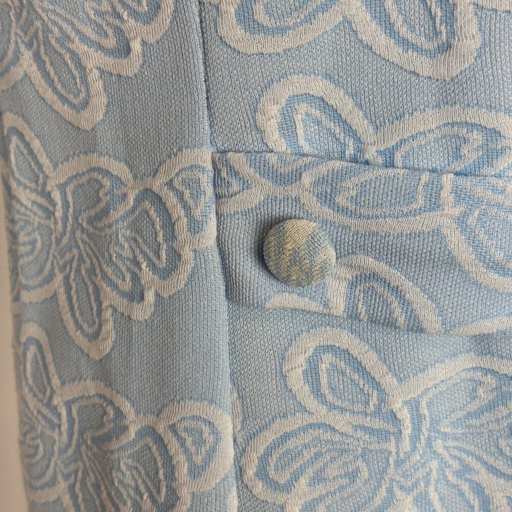 Vintage 60s Sheath Dress Womens Small Ice Blue Patterned Polyester Knee Length - Picture 11 of 11